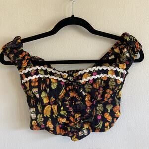 Urban Outfitters UO Black Fruit Vegetable Selena Printed Corset Top Shirt Small